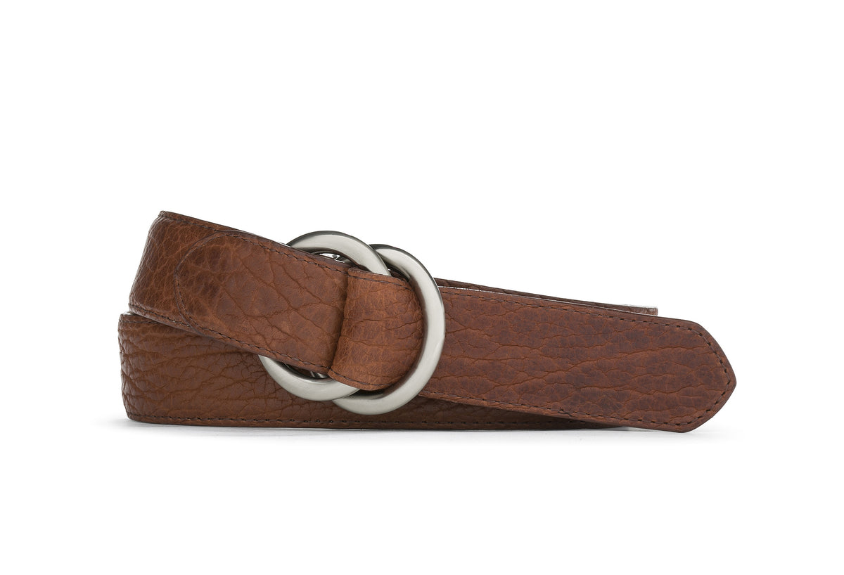 Tucson American Bison Belt with Brushed Nickel O-ring Buckles - Peanut