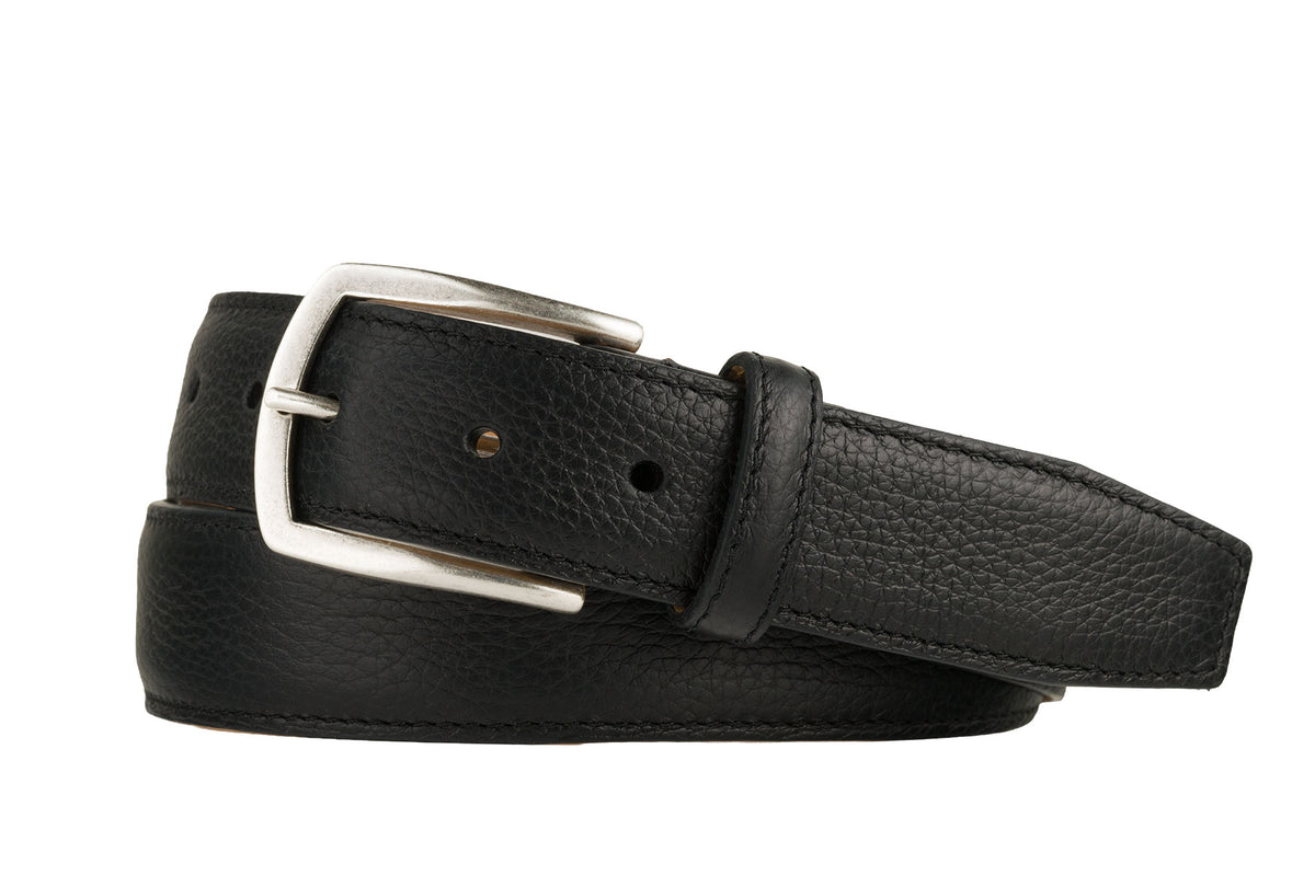 Pebbled Calf Belt with Nickel Buckle