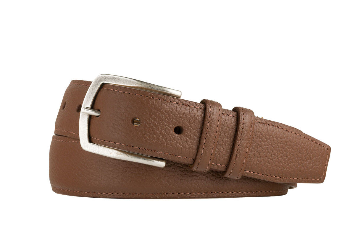 Pebbled Calf Belt with Nickel Buckle