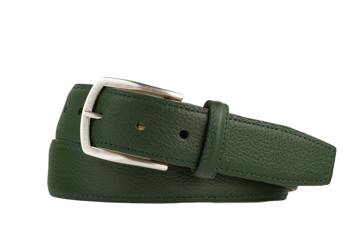 Pebbled Calf Belt with Nickel Buckle