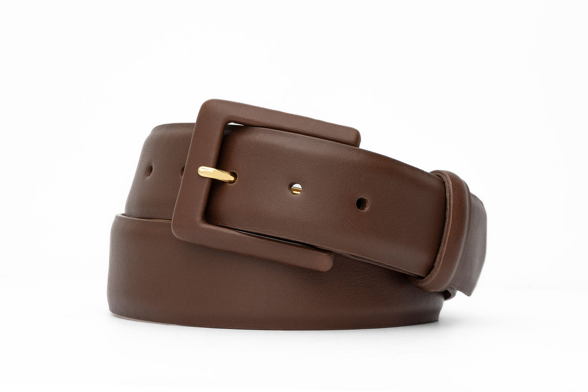 Semi-Matte Calf Belt with Covered Buckle