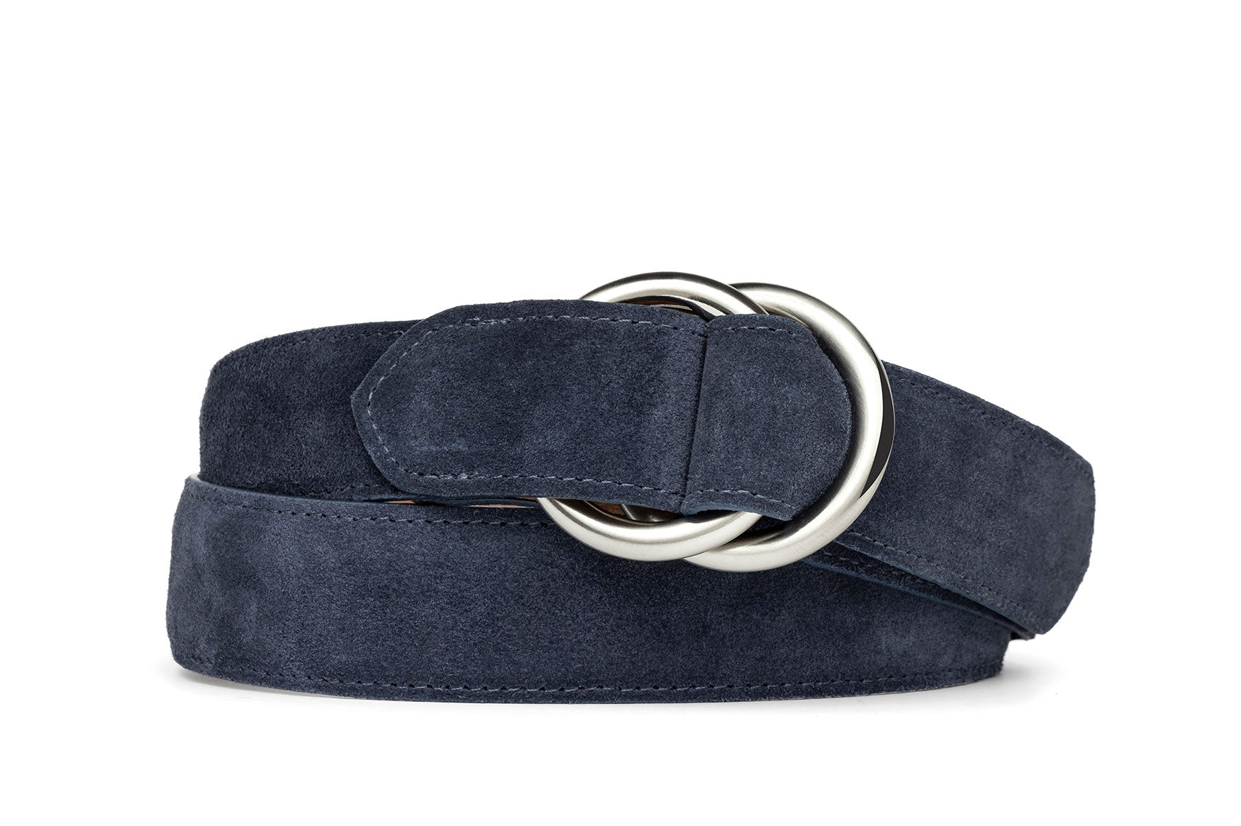 Suede Calf O-Ring Belt with Matte Nickel Rings â€” w.kleinberg