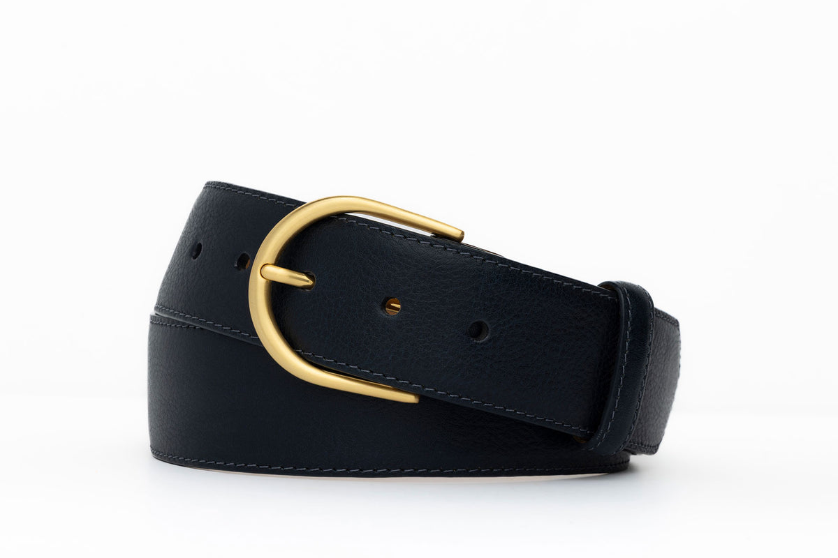 Textured Calf Belt with Brushed Gold Buckle