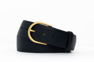 Textured Calf Belt with Brushed Gold Buckle