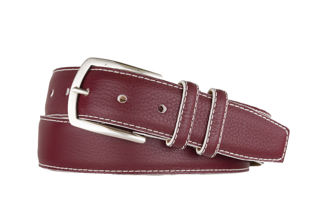Contrast Pebbled Calf Belt with Nickel Buckle