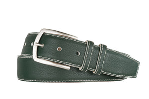 Contrast Pebbled Calf Belt with Nickel Buckle