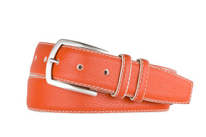 Contrast Pebbled Calf Belt with Nickel Buckle