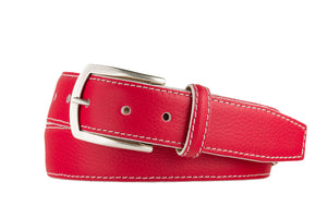 Contrast Pebbled Calf Belt with Nickel Buckle