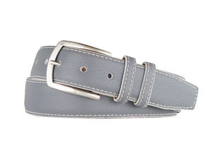Contrast Pebbled Calf Belt with Nickel Buckle