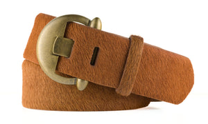 Wide Calf Hair Belt with Brass Buckle