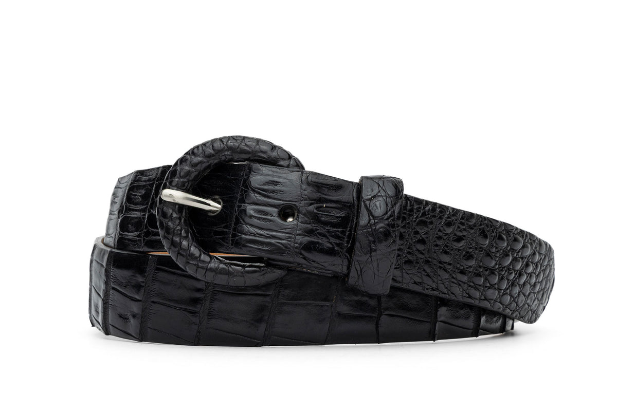 Caiman Crocodile Belt with Covered Buckle
