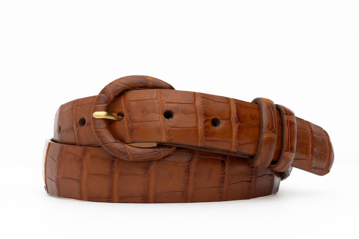 Caiman Crocodile Belt with Covered Buckle