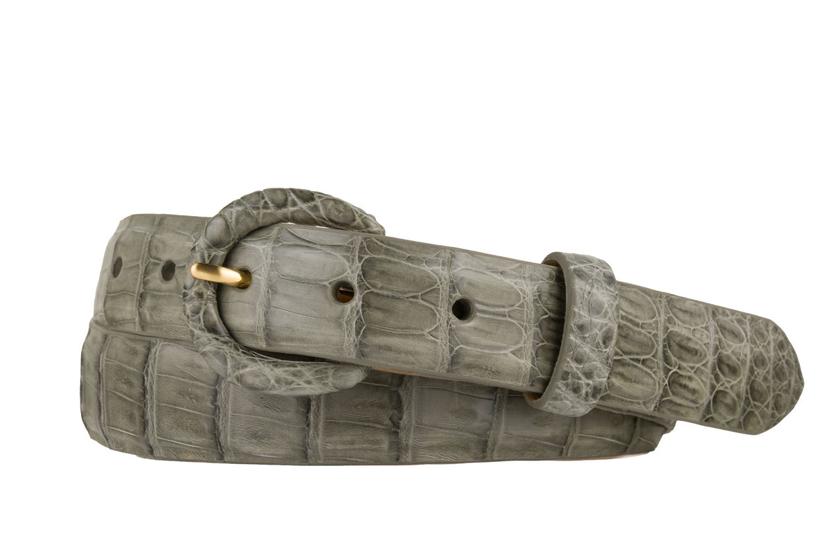 Caiman Crocodile Belt with Covered Buckle