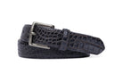 Two-Toned Embossed Crocodile Belt with Antique Silver Buckle - Indigo/Tan