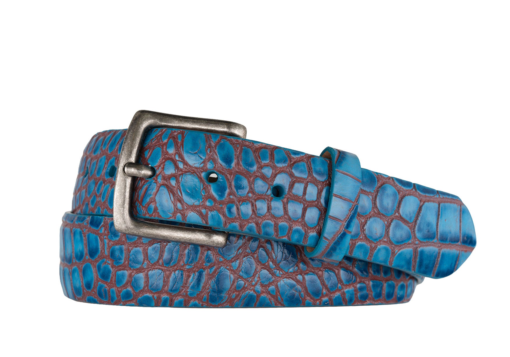 Two-Toned Embossed Crocodile Belt with Antique Silver Buckle