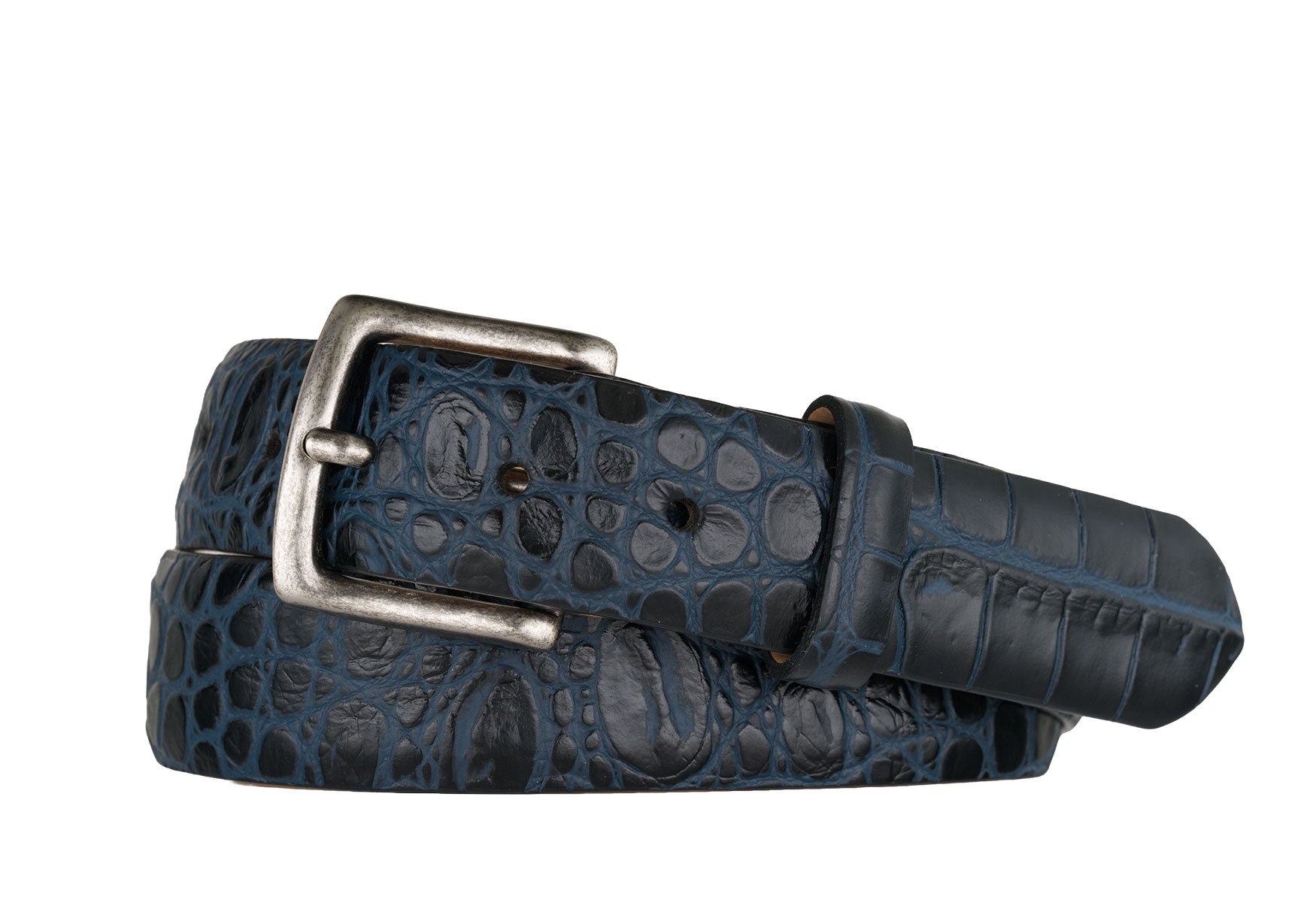 Two-Toned Embossed Crocodile Belt with Antique Silver Buckle