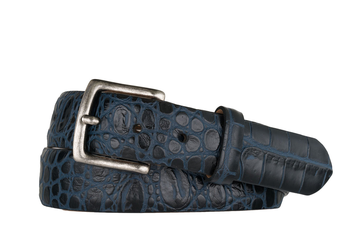 Two-Toned Embossed Crocodile Belt with Antique Silver Buckle