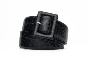 Wide Embossed Crocodile Belt with Covered Buckle