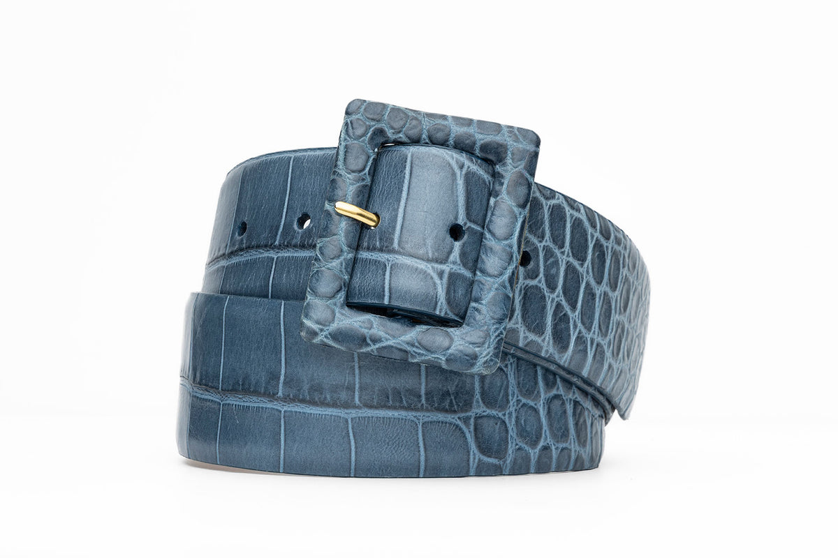 Wide Embossed Crocodile Belt with Covered Buckle