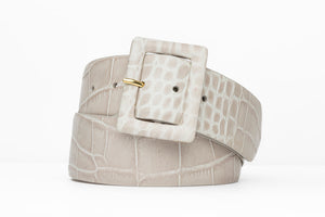Wide Embossed Crocodile Belt with Covered Buckle