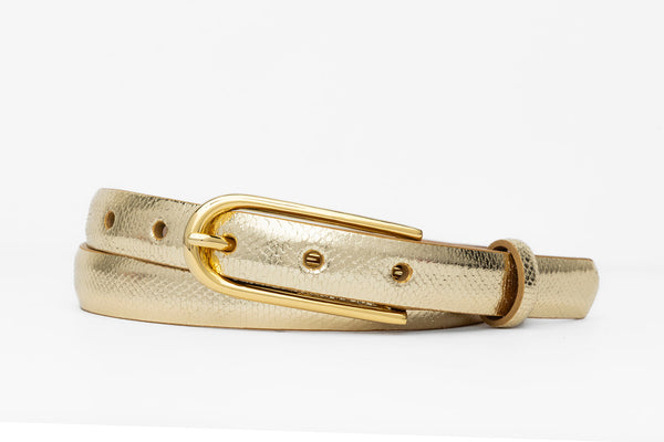 Skinny Karung Belt with Long Gold Buckle – w.kleinberg