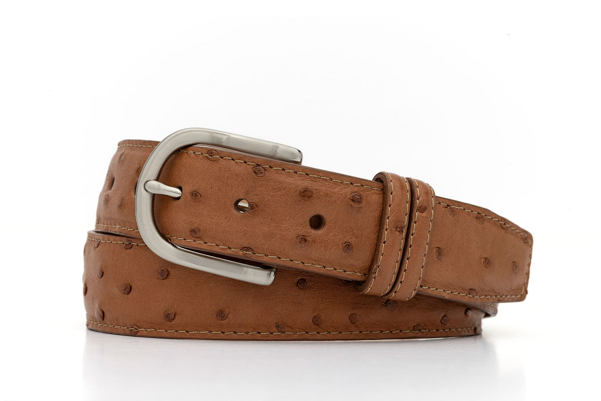 Quilled Ostrich Belt with Brushed Nickel Buckle