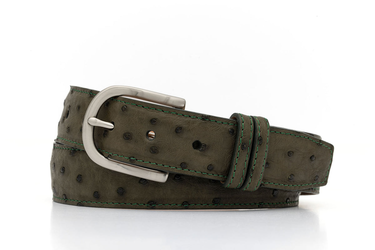 Quilled Ostrich Belt with Brushed Nickel Buckle
