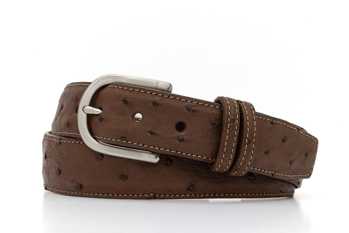 Quilled Ostrich Belt with Brushed Nickel Buckle