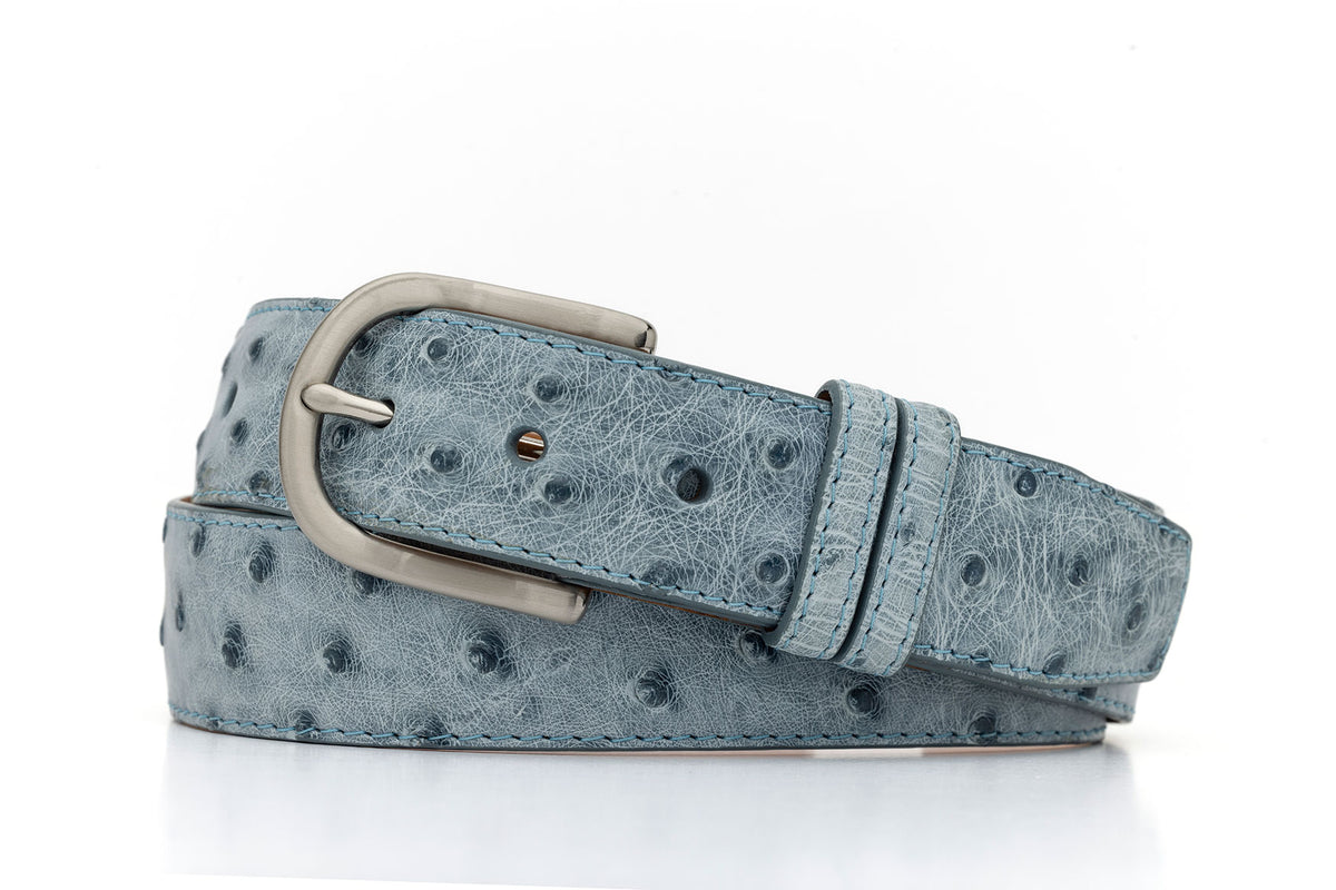 Quilled Ostrich Belt with Brushed Nickel Buckle