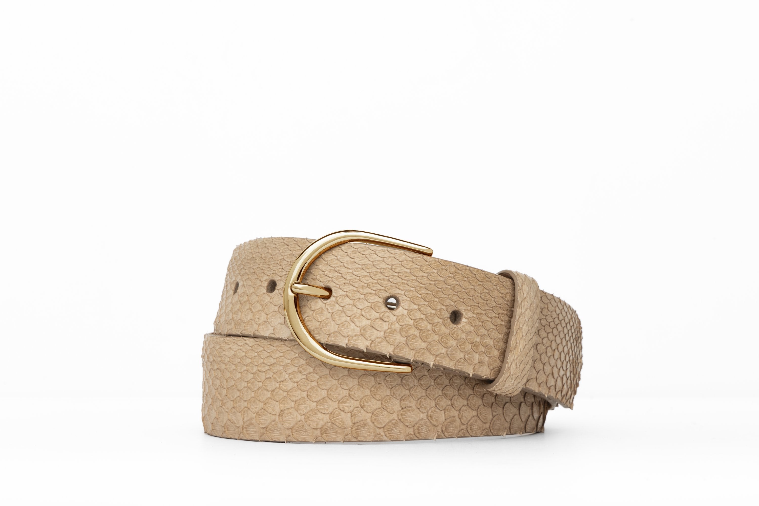 Python Belt with Brushed Gold Buckle - Matte Taupe