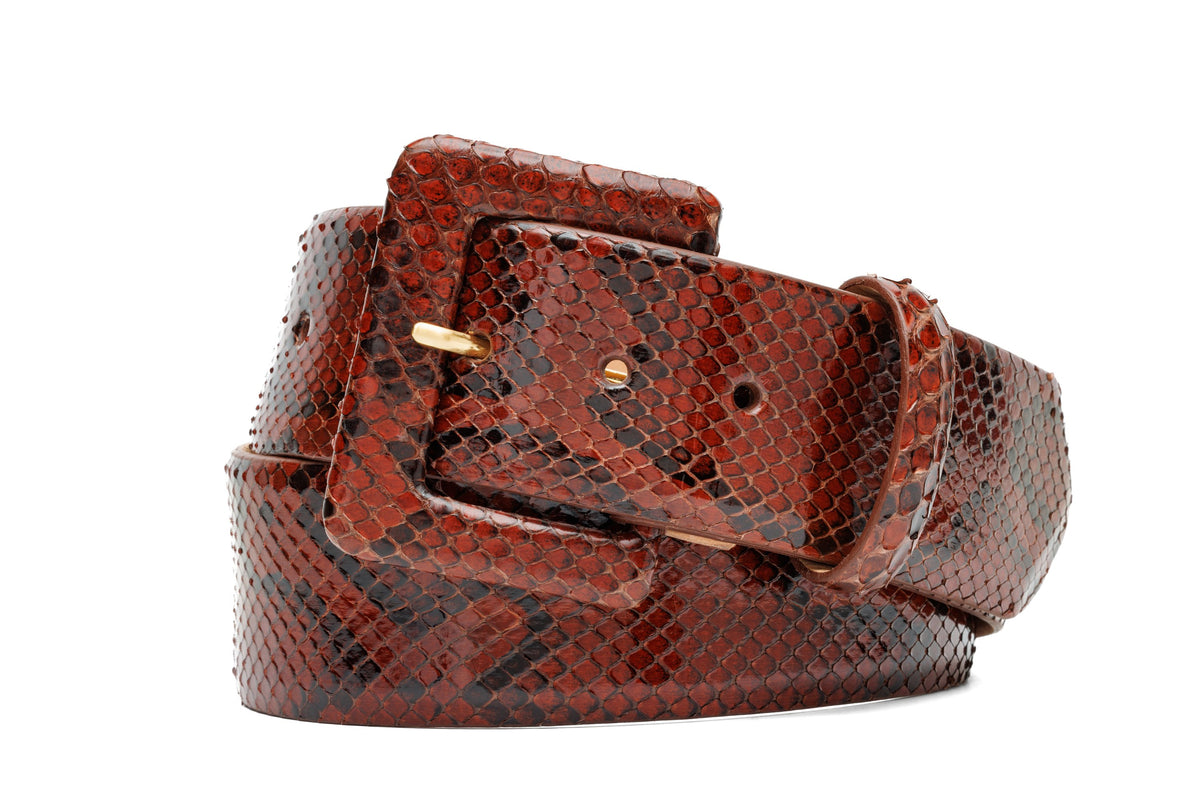 Python Belt with Covered Buckle - Glazed Cognac Diamond