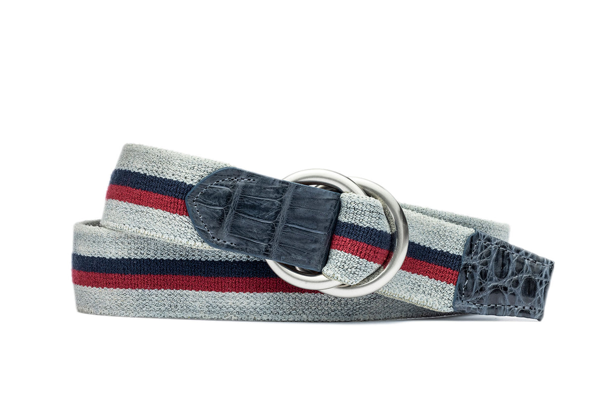 Linen Stretch Belt with Croc Tabs and O-ring Buckles