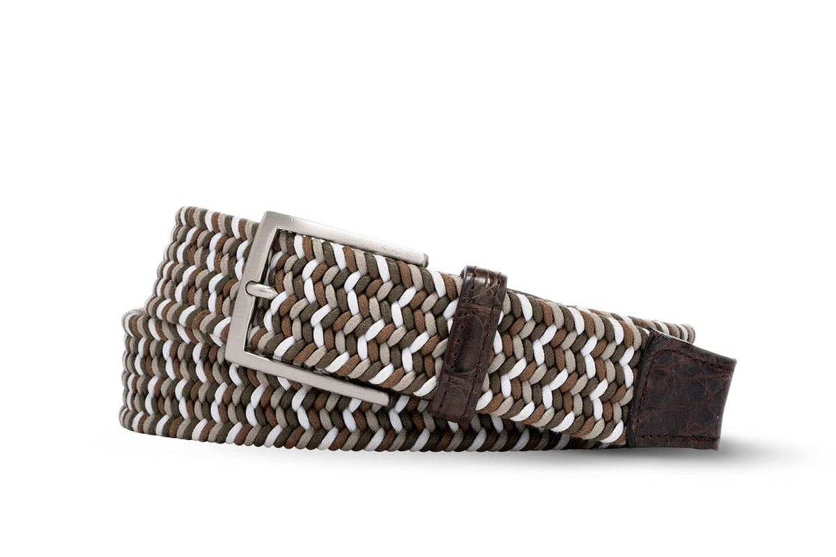 Tiramisu Stretch Belt with Croc Tabs and Brushed Nickel Buckle