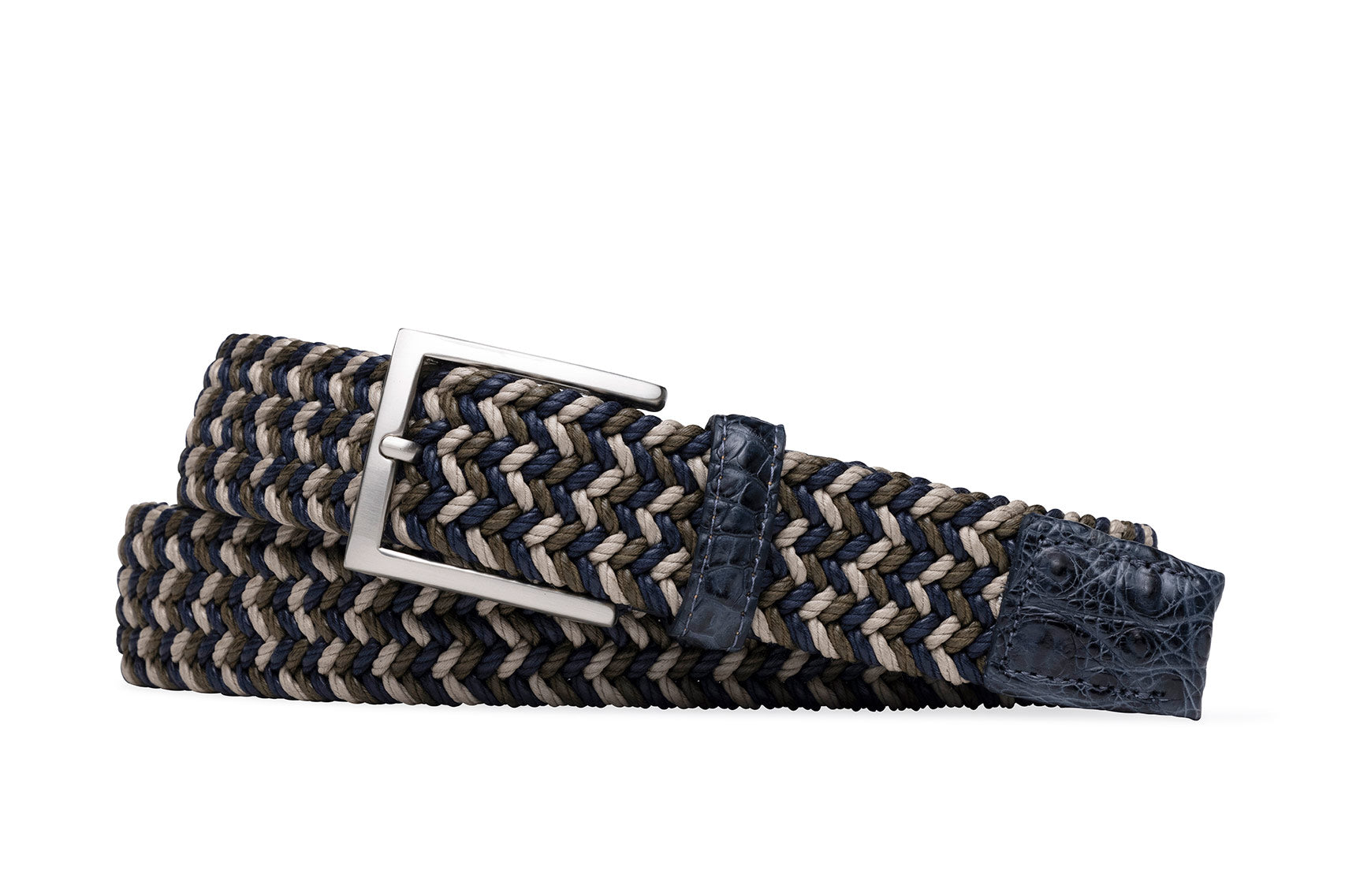 Olive Khaki Stretch Belt with Croc Tabs and Brushed Nickel
