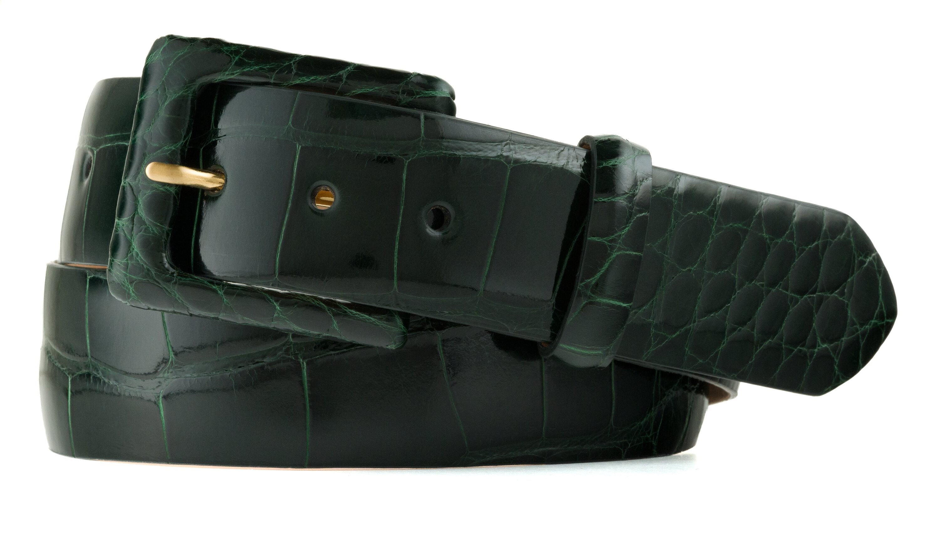 Glazed Alligator Belt with Covered Buckle - Forest Green