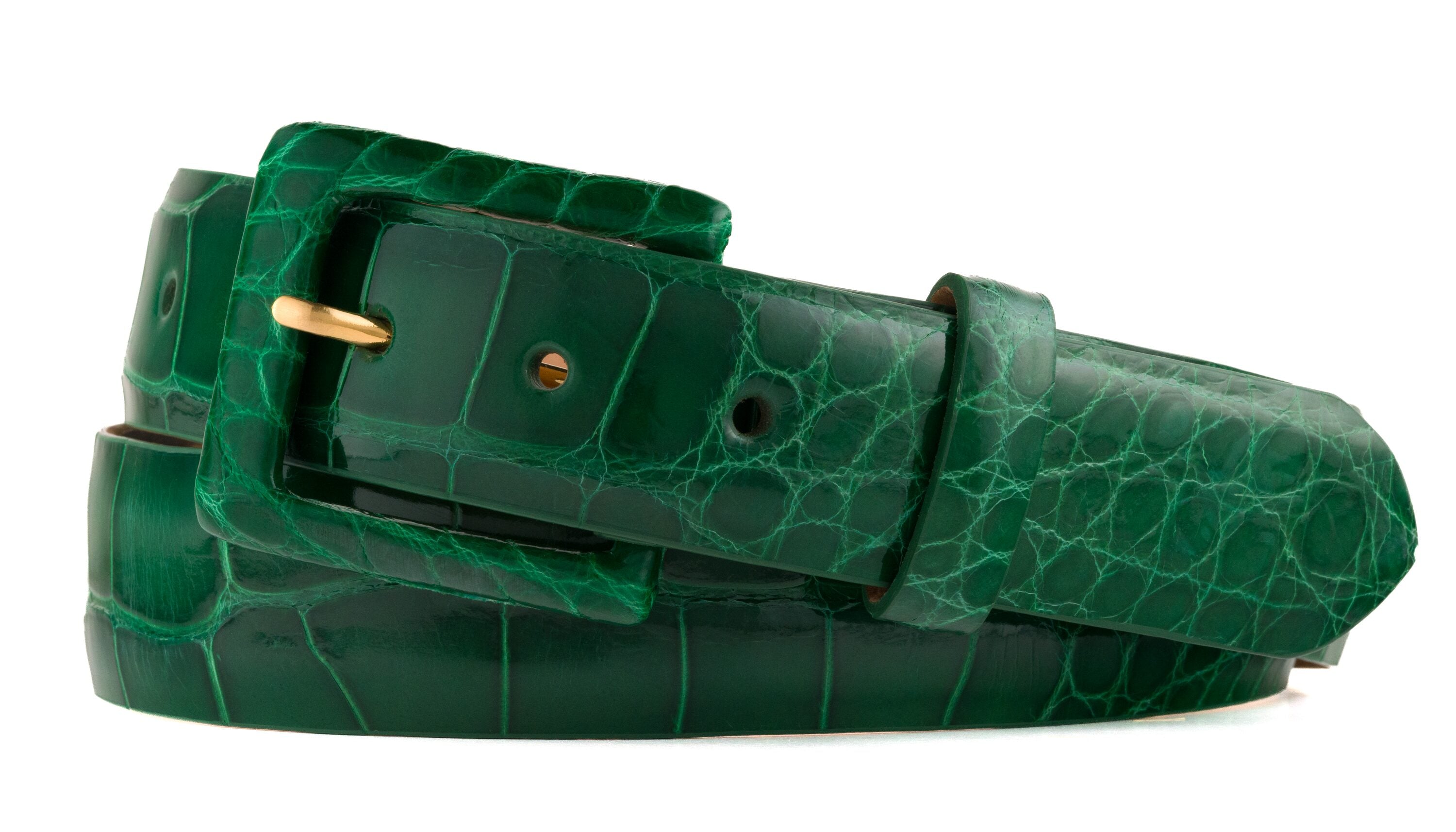 Glazed Alligator Belt with Covered Buckle - Kelly Green