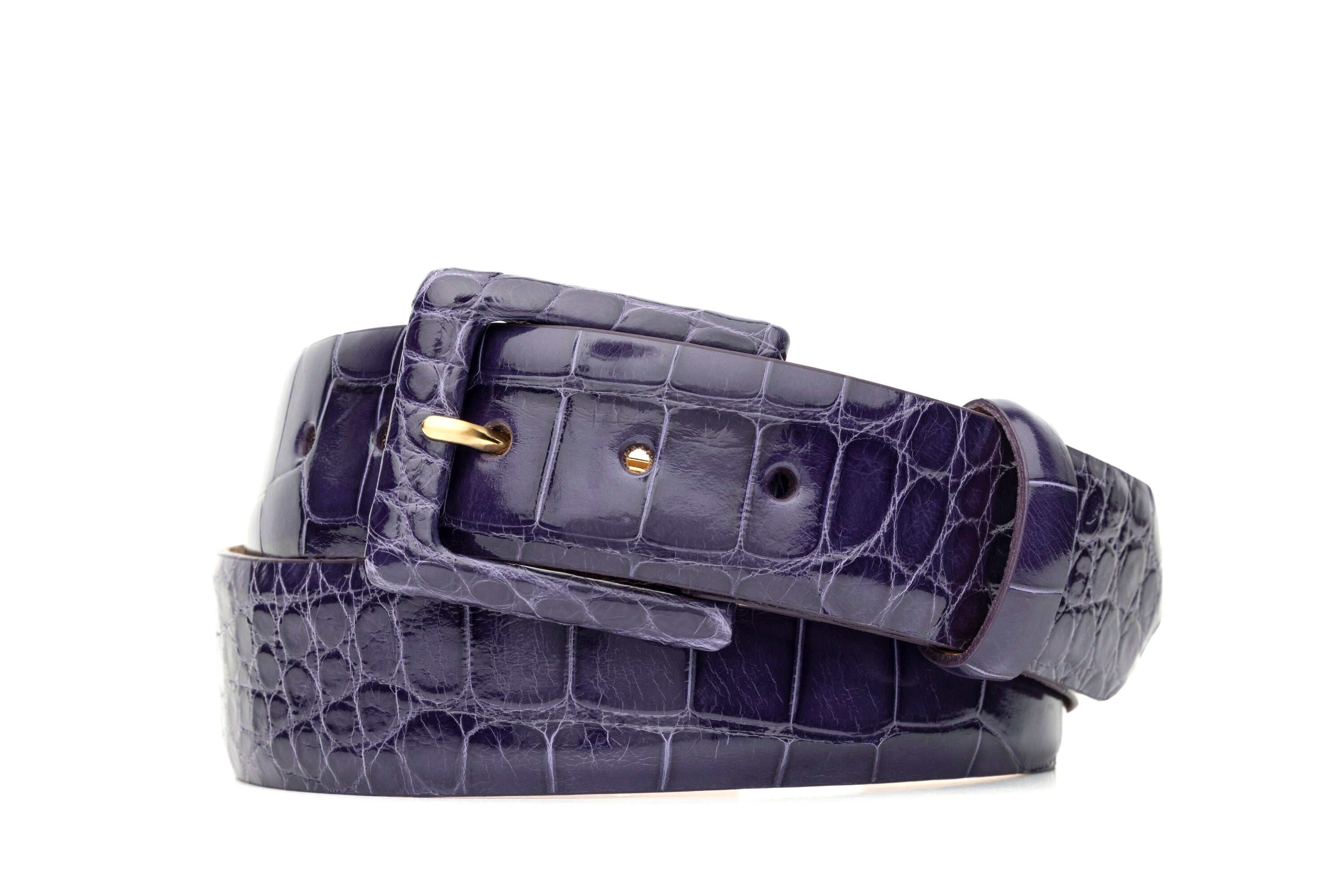 Glazed Alligator Belt with Covered Buckle - Violet