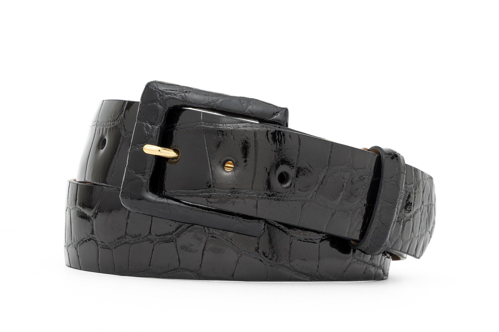 Glazed Alligator Belt with Covered Buckle - Black