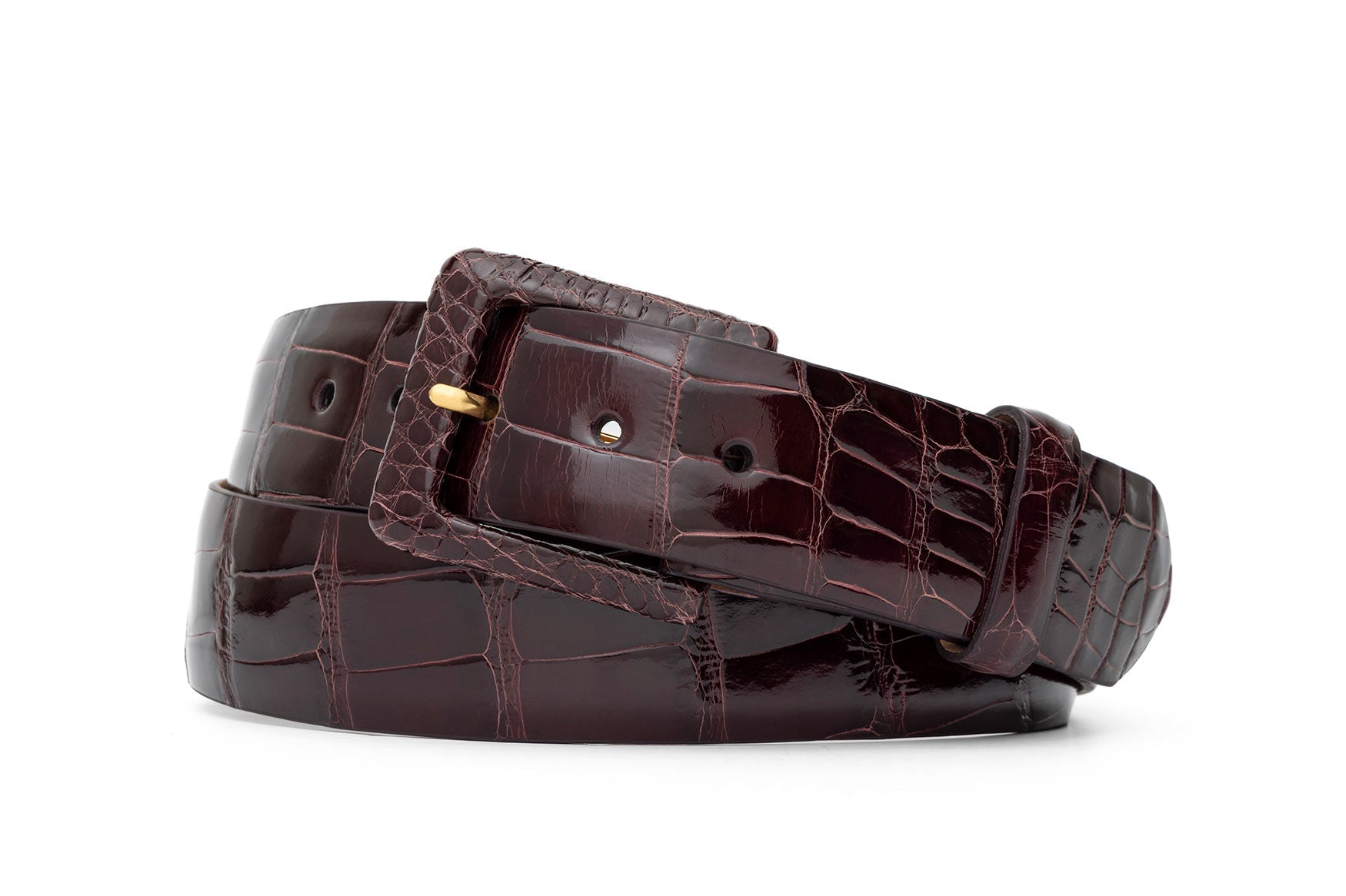 Glazed Alligator Belt with Covered Buckle - Burgundy