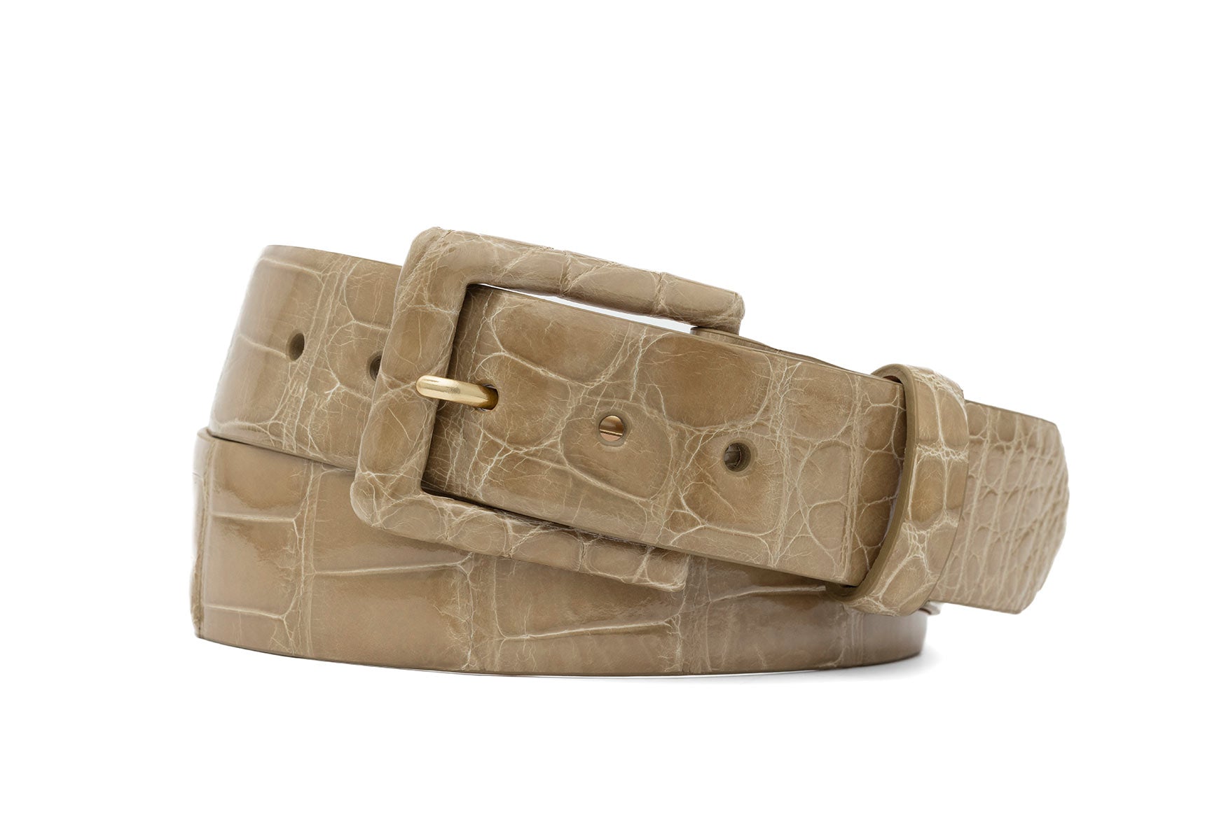 Glazed Alligator Belt with Covered Buckle - Cafe au Lait