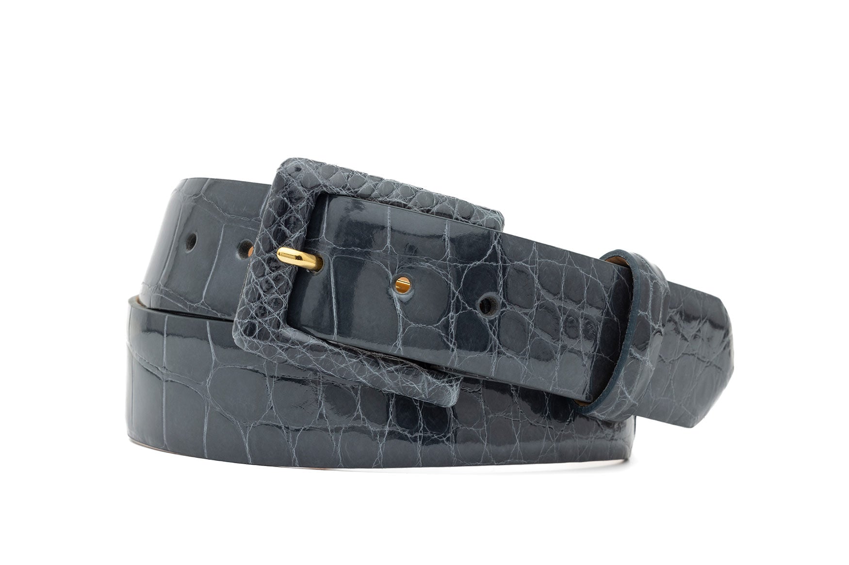 Glazed Alligator Belt with Covered Buckle - Grey