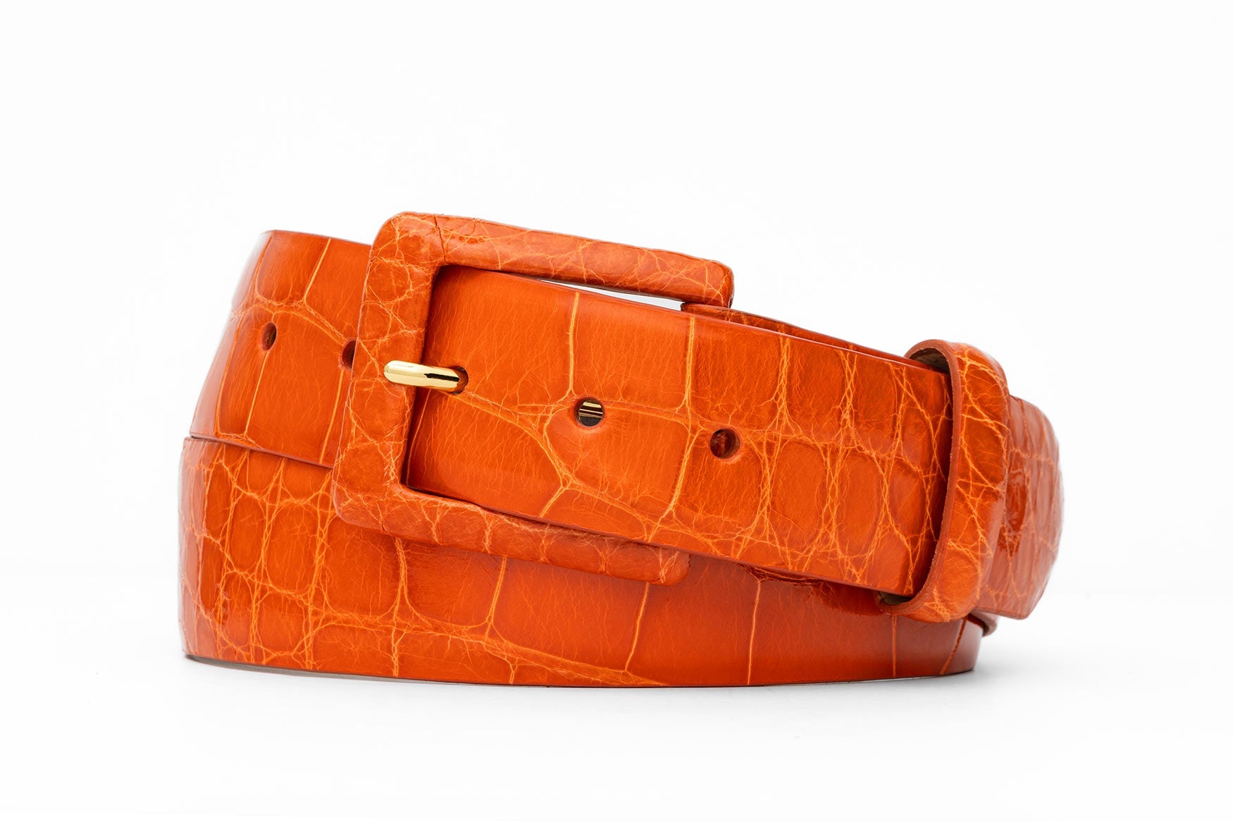 Glazed Alligator Belt with Covered Buckle - Orange