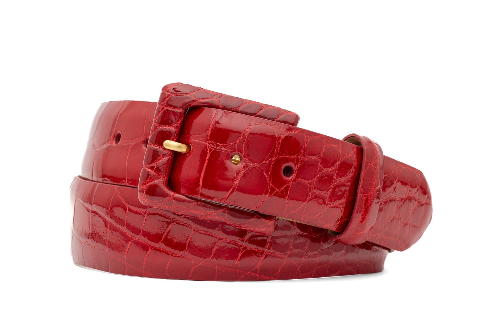 Glazed Alligator Belt with Covered Buckle - Red