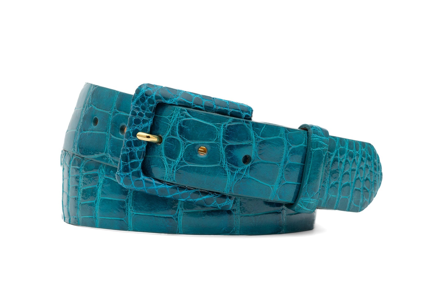 Glazed Alligator Belt with Covered Buckle - Turquoise