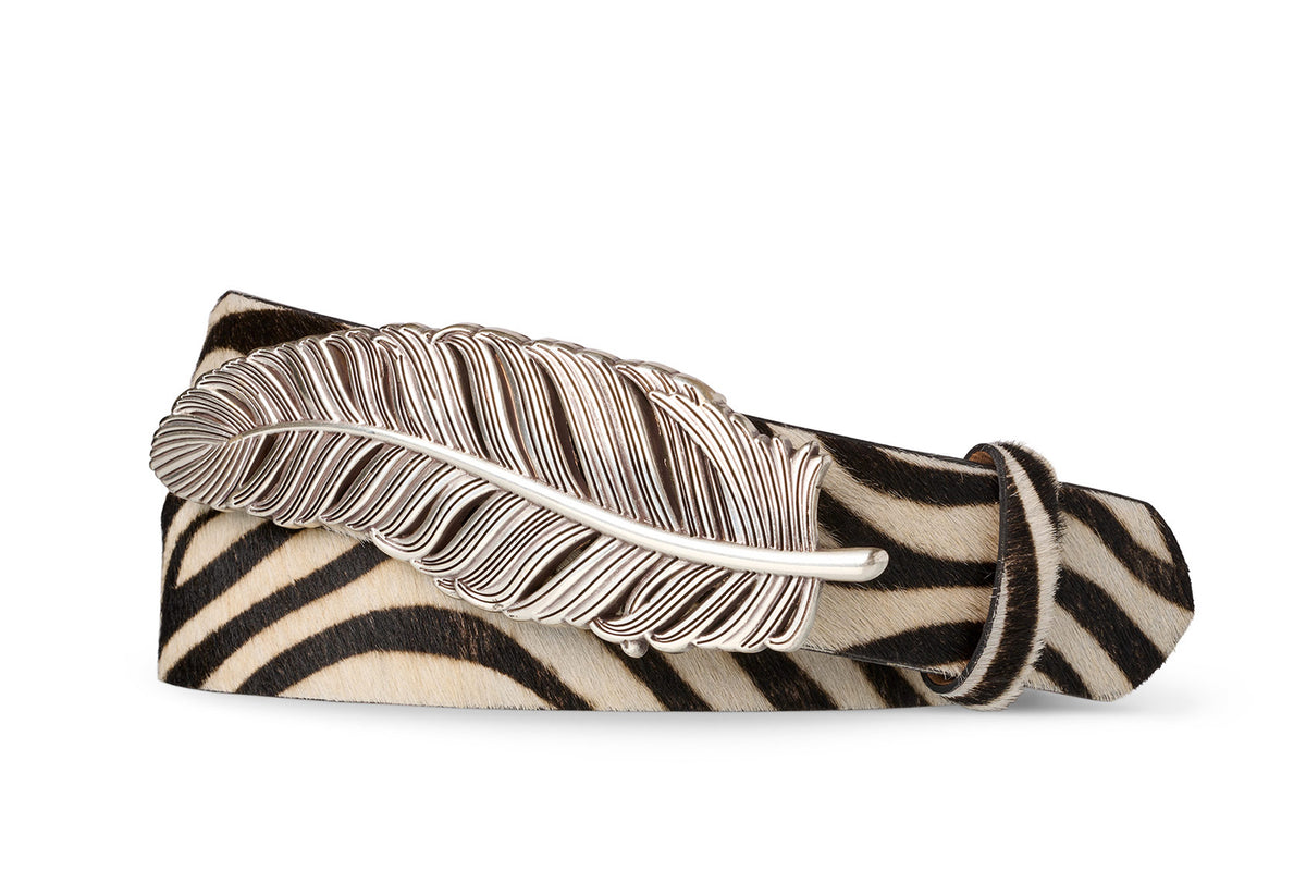 Calf Hair Belt With Feather Plaque Buckle