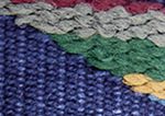 Swatch for Color Blue Needlepoint With Green Leather