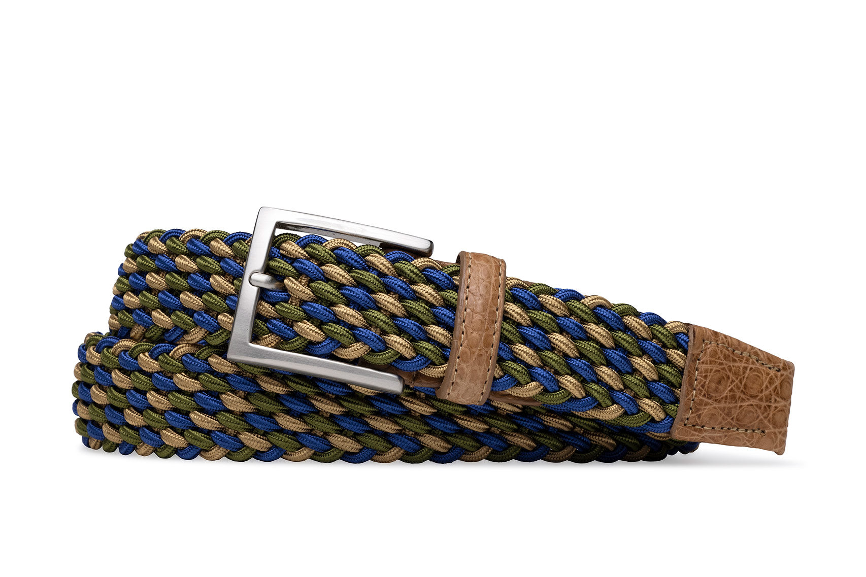 Peacock Stretch Belt with Croc Tabs and Brushed Nickel