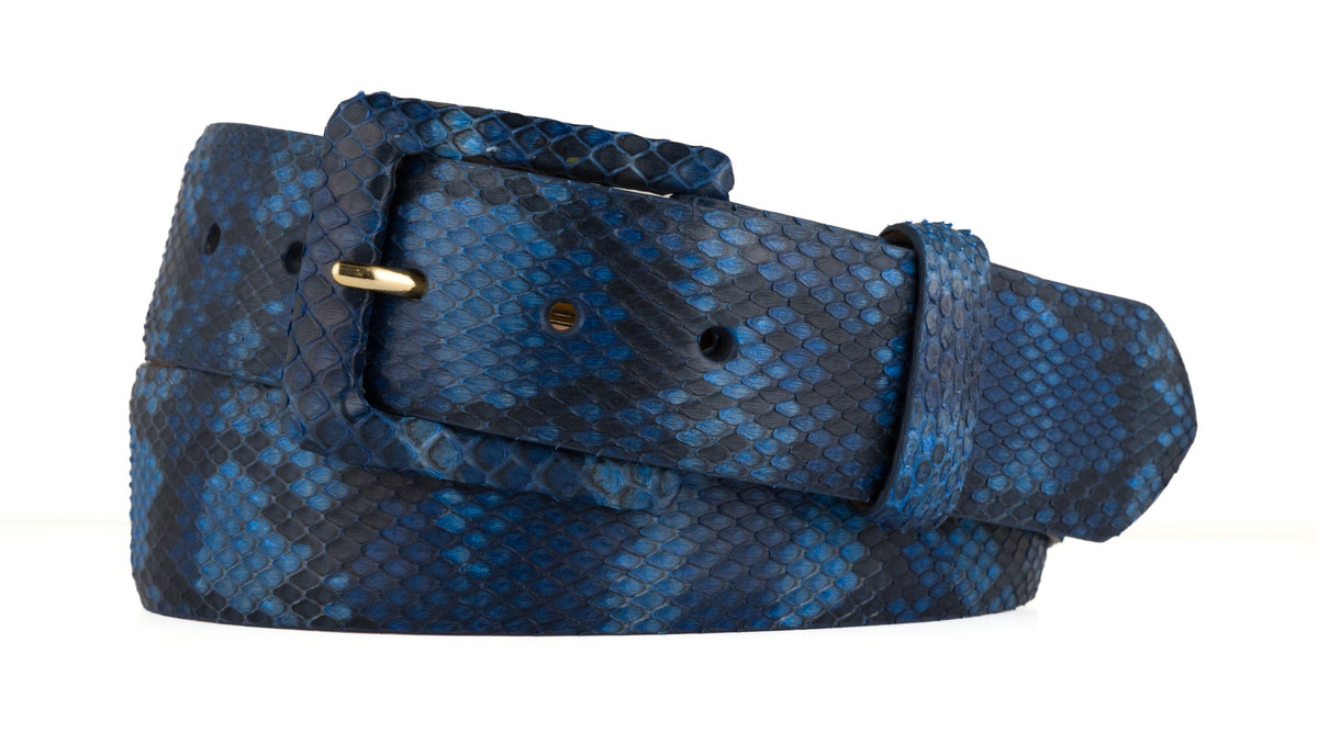 Python Belt with Covered Buckle - Matte Tiger Blue