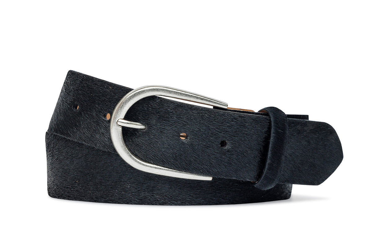 Calf Hair Belt with Antique Silver Buckle