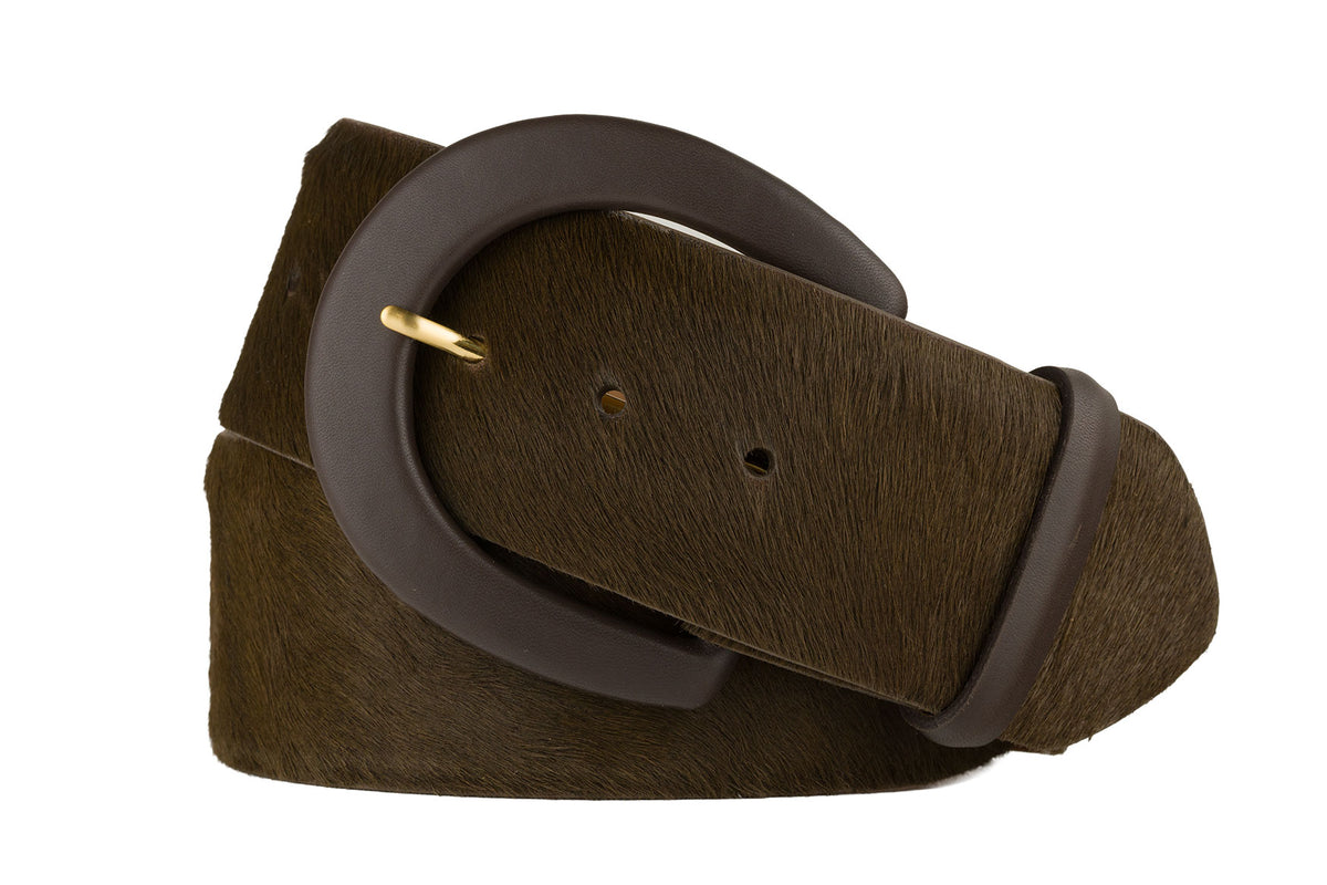 Fashion Black Wide Calf Hair Belt with Covered Buckle